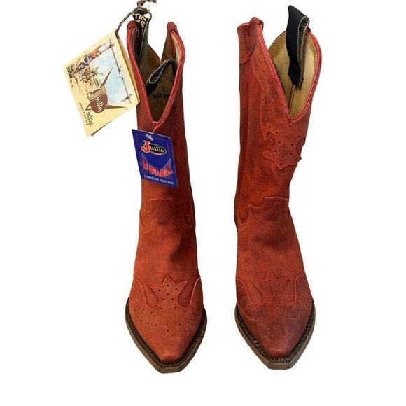 Justin Boots Vintage Red Suede Leather Cowboy Boots 6.5 B Womens Western NWT - Picture 3 of 10